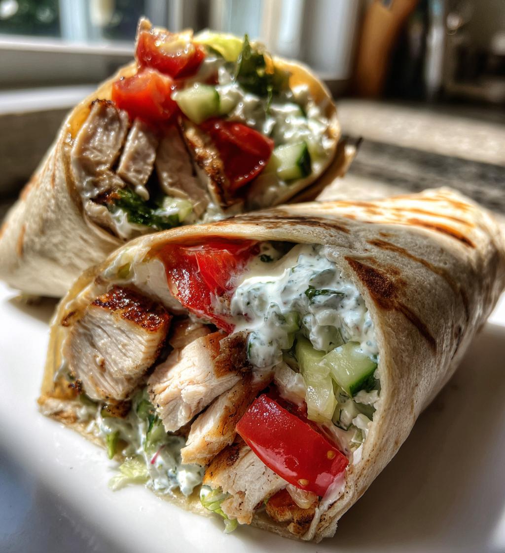 Chicken Tzatziki Wraps with Cucumber Tomato Salad