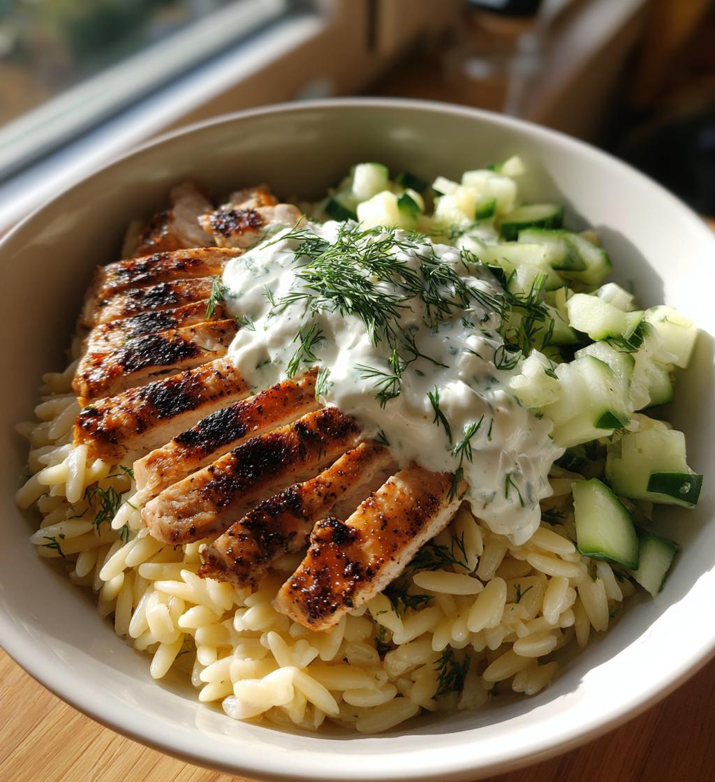 Greek Chicken Bowls with Orzo and Tzatziki