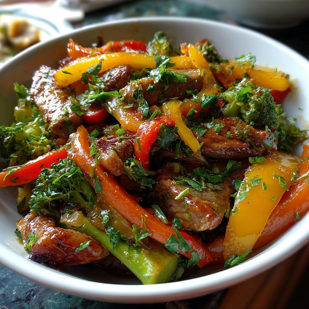 beef and chicken stir fry - detail 1