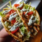 Garlic Chicken Pitas with Dill Yogurt Sauce