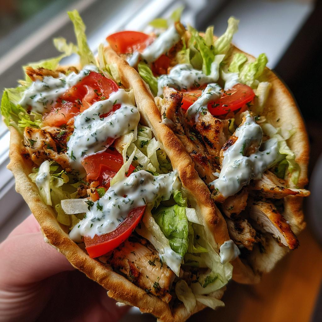 Garlic Chicken Pitas with Dill Yogurt Sauce