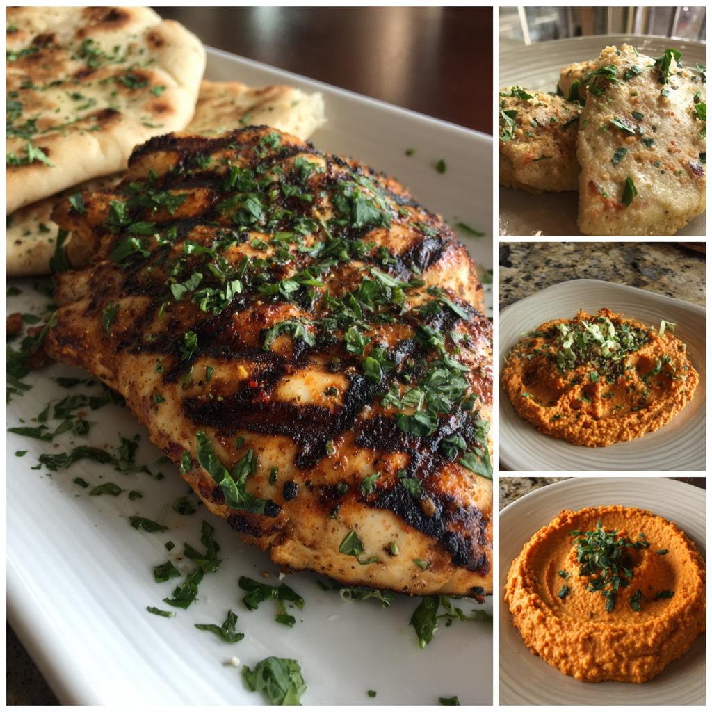Grilled Chicken with Roasted Red Pepper Hummus and Pita - detail 1