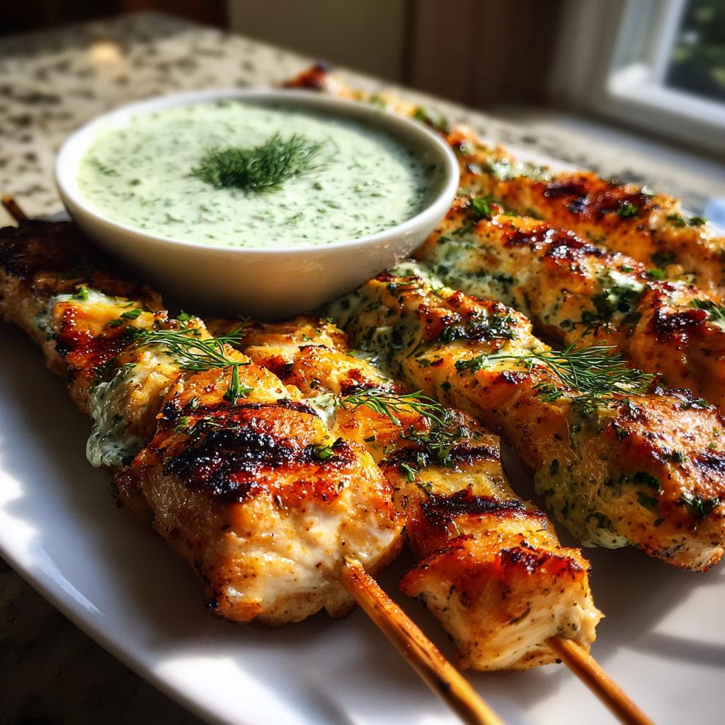 Mediterranean Chicken Skewers with Creamy Cucumber Sauce