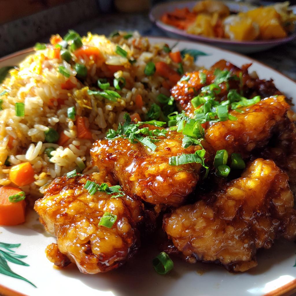 orange chicken and fried rice - detail 1