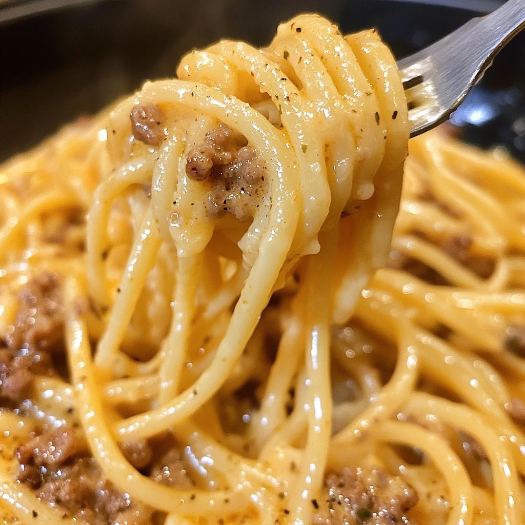 cajun beef spaghetti in creamy three cheese parmesan sauce