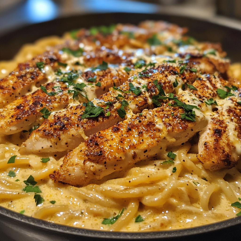 cajun garlic butter chicken with creamy parmesan twisted pasta