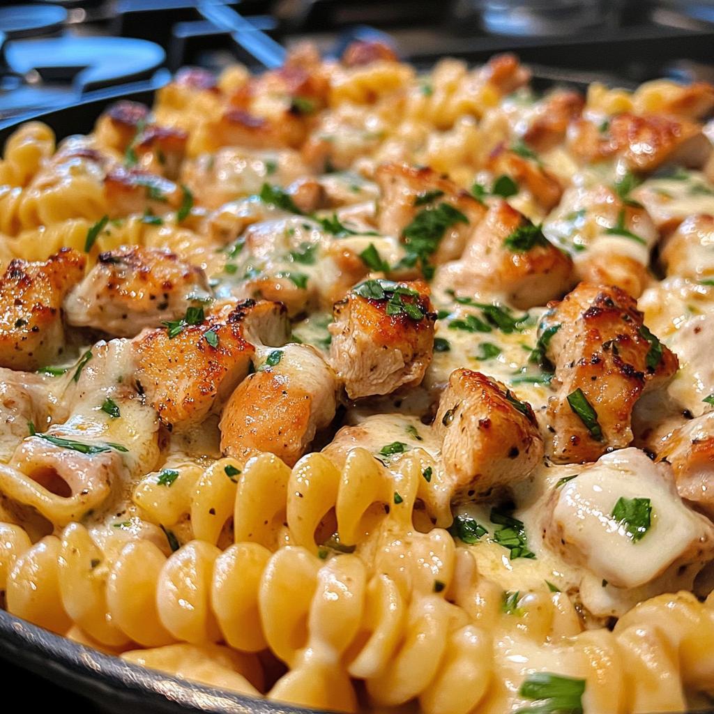 creamy cajun chicken rotini with garlic mozzarella sauce