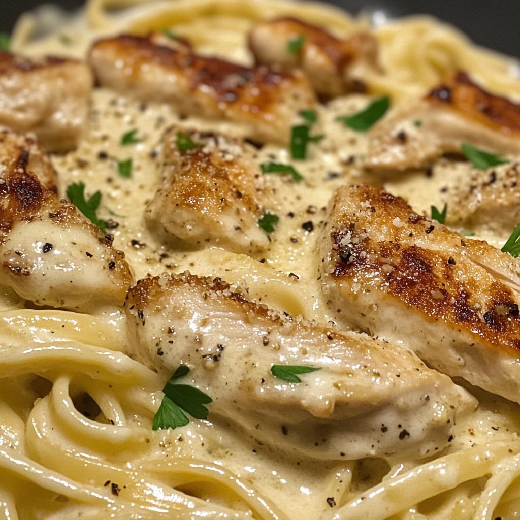 creamy garlic butter chicken linguine in alfredo sauce