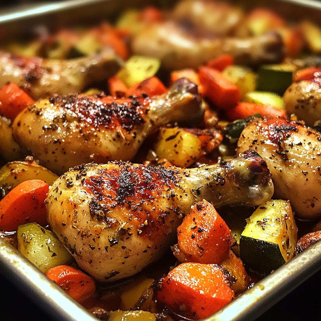 baked chicken legs and vegetables