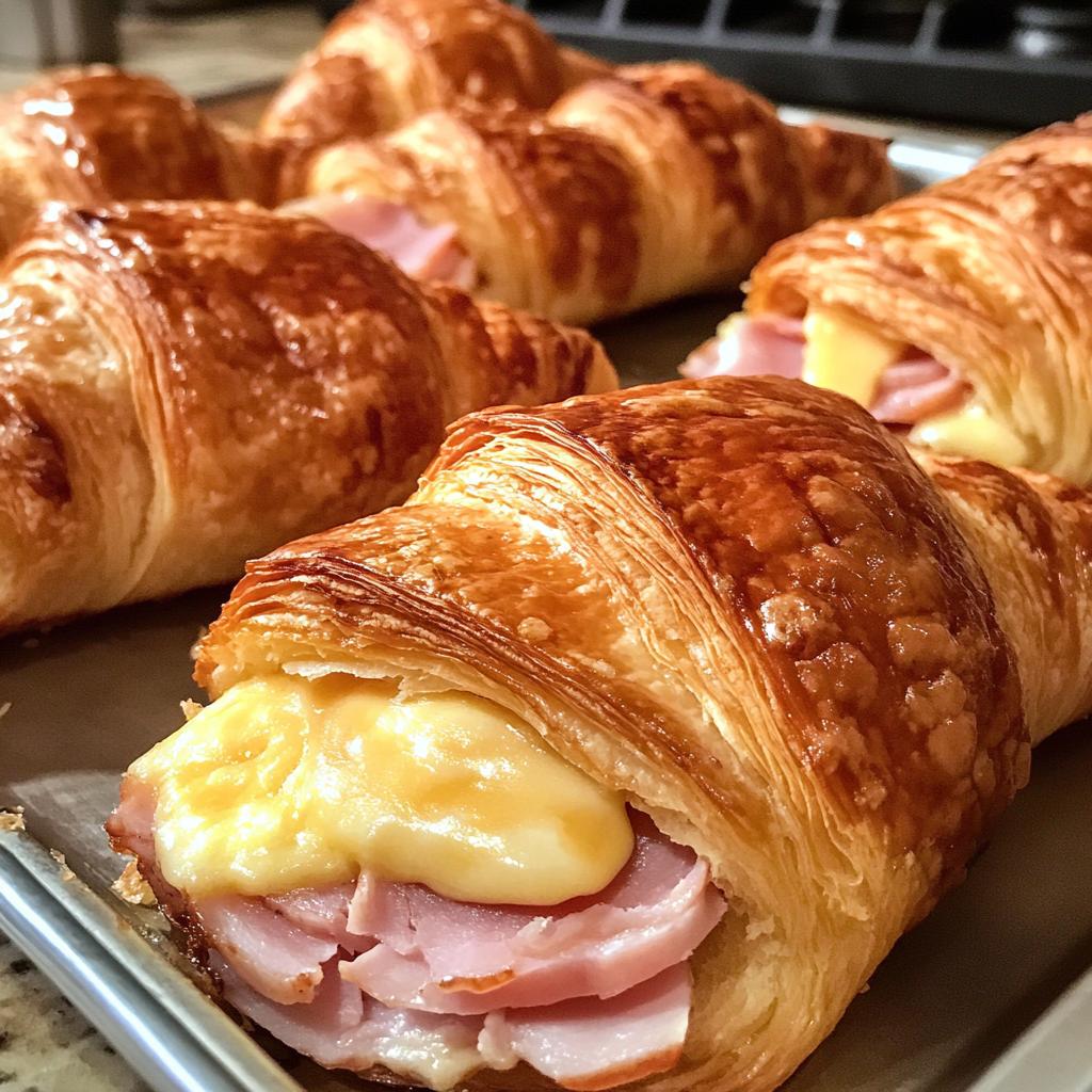 baked ham and cheese croissants - detail 1