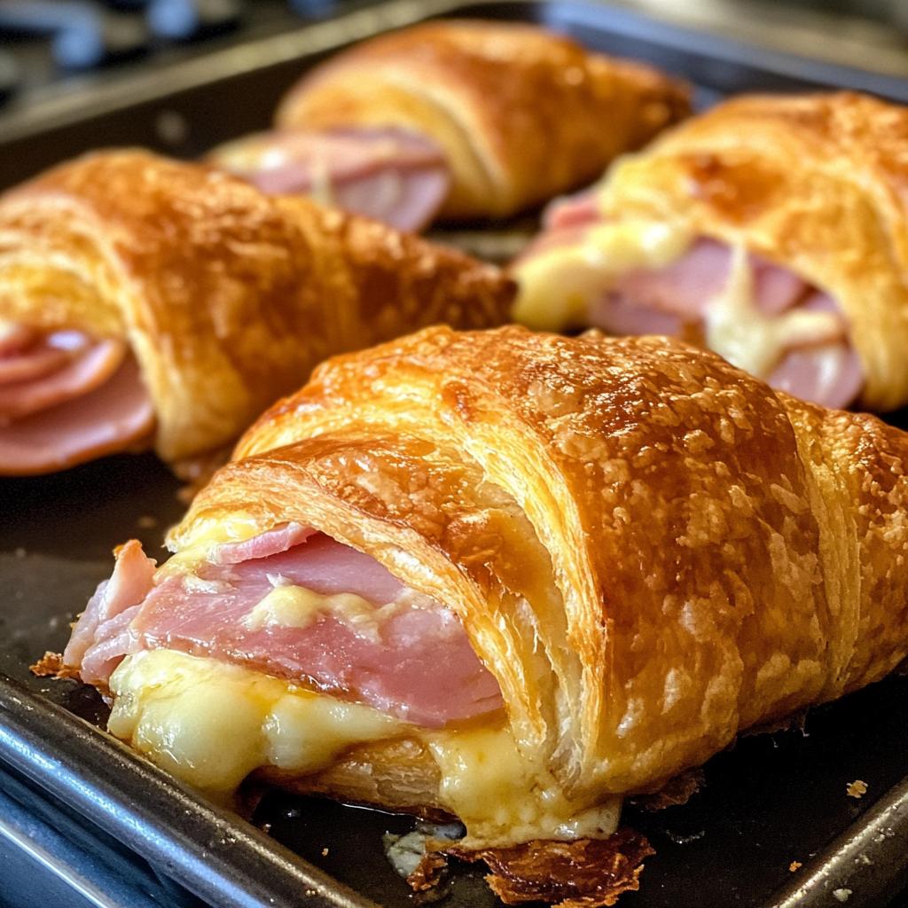 baked ham and cheese croissants