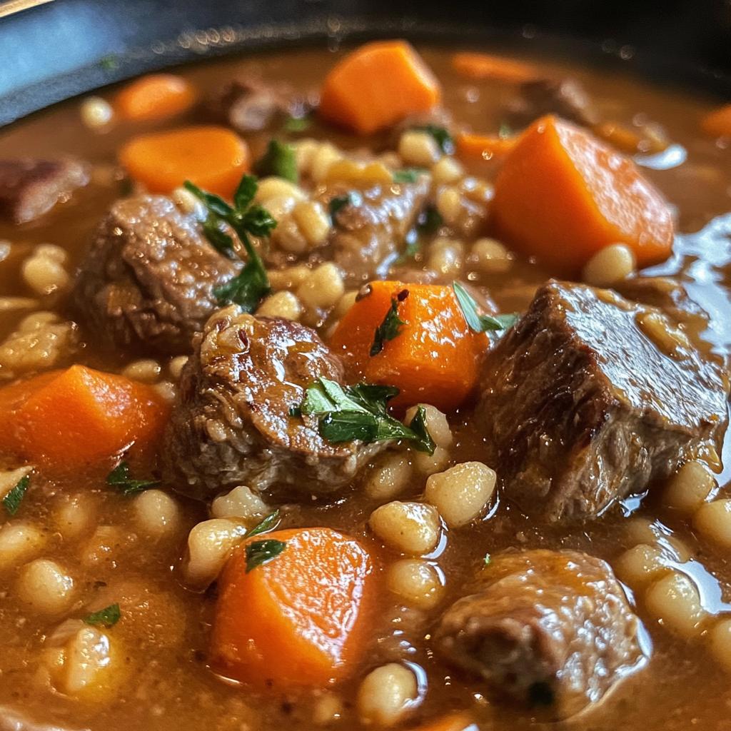 beef and barley stew - detail 1