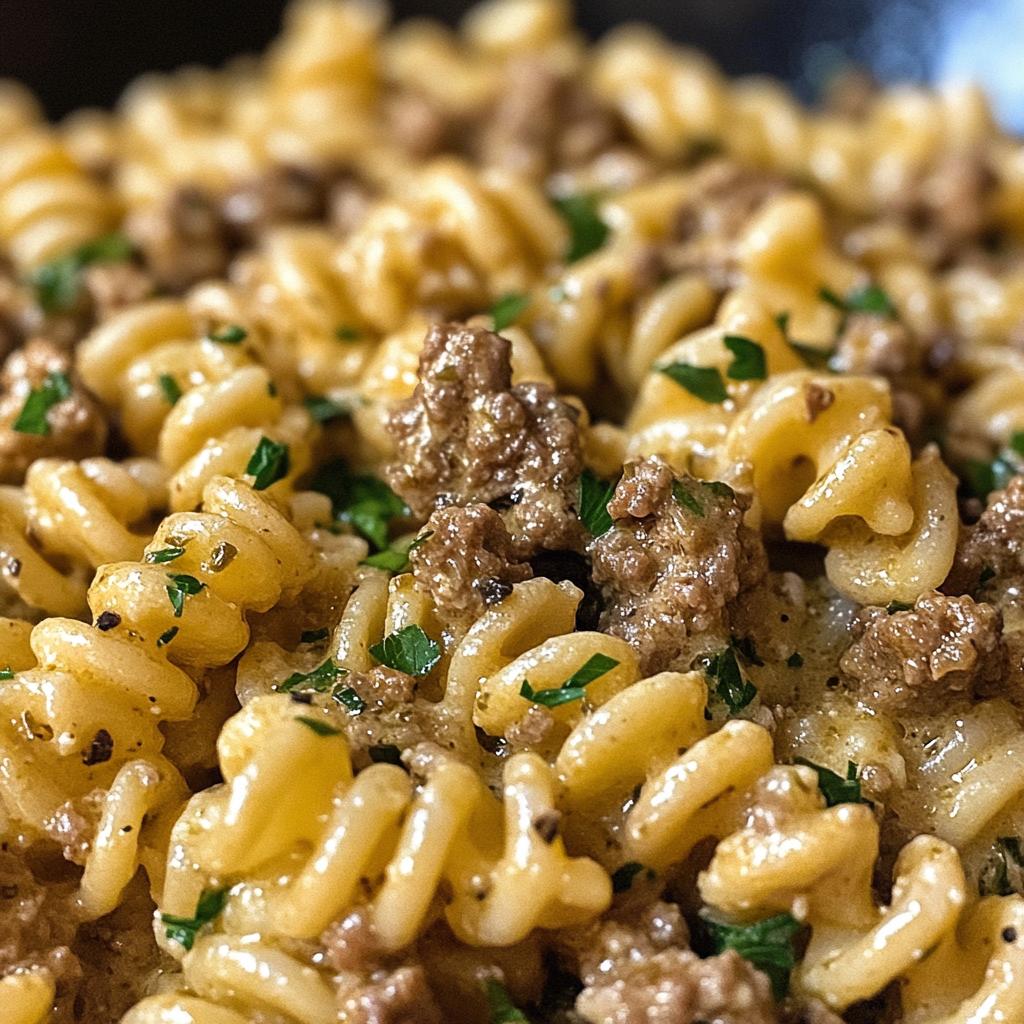 beef and rotini in garlic parmesan sauce - detail 1