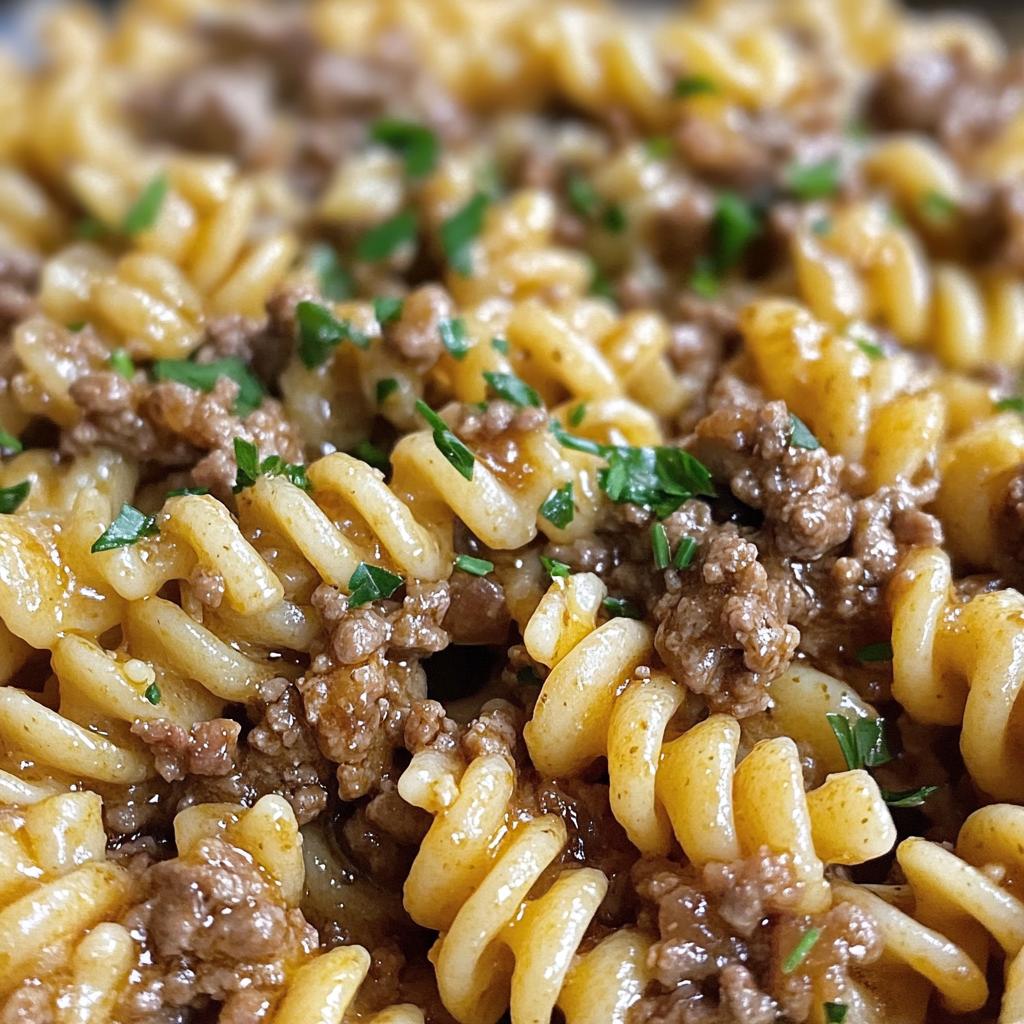 beef and rotini in garlic parmesan sauce