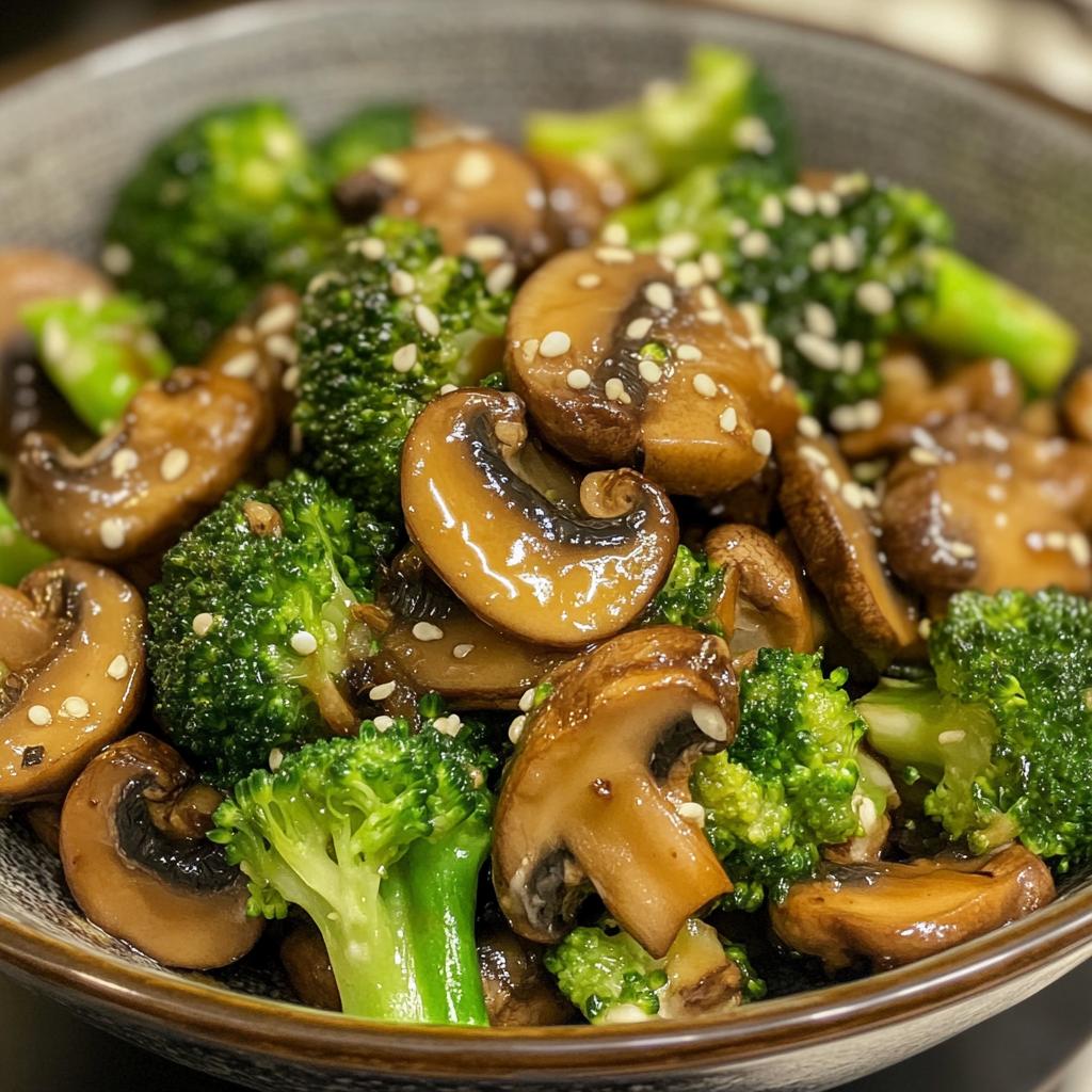 broccoli and mushroom stir fry - detail 1