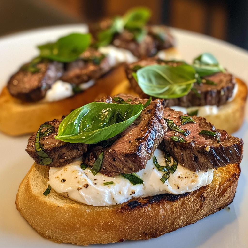 burrata and steak crostini