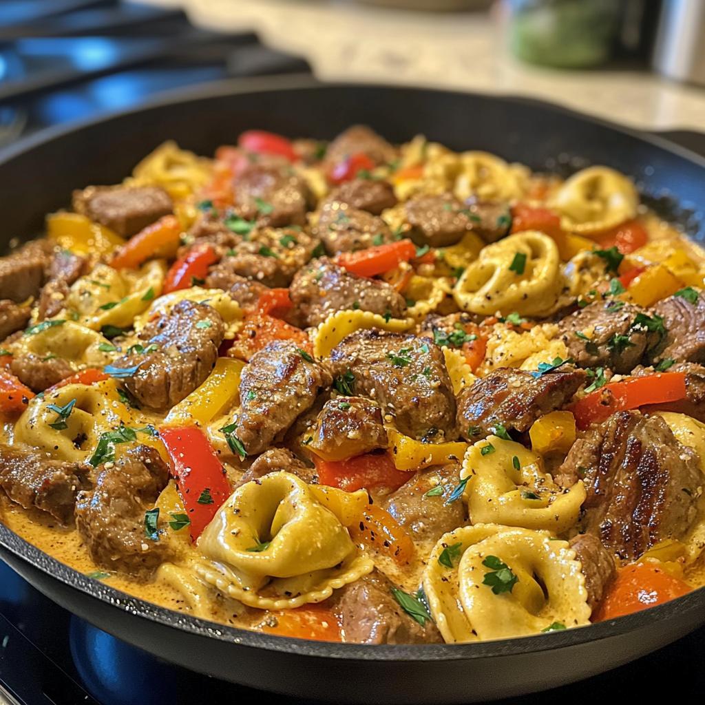 cheesesteak tortellini in creamy provolone sauce - detail 1