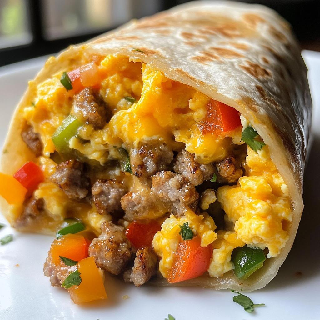 cheesy sausage breakfast burritos
