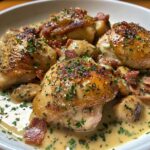 chicken fricassee with shallots and bacon