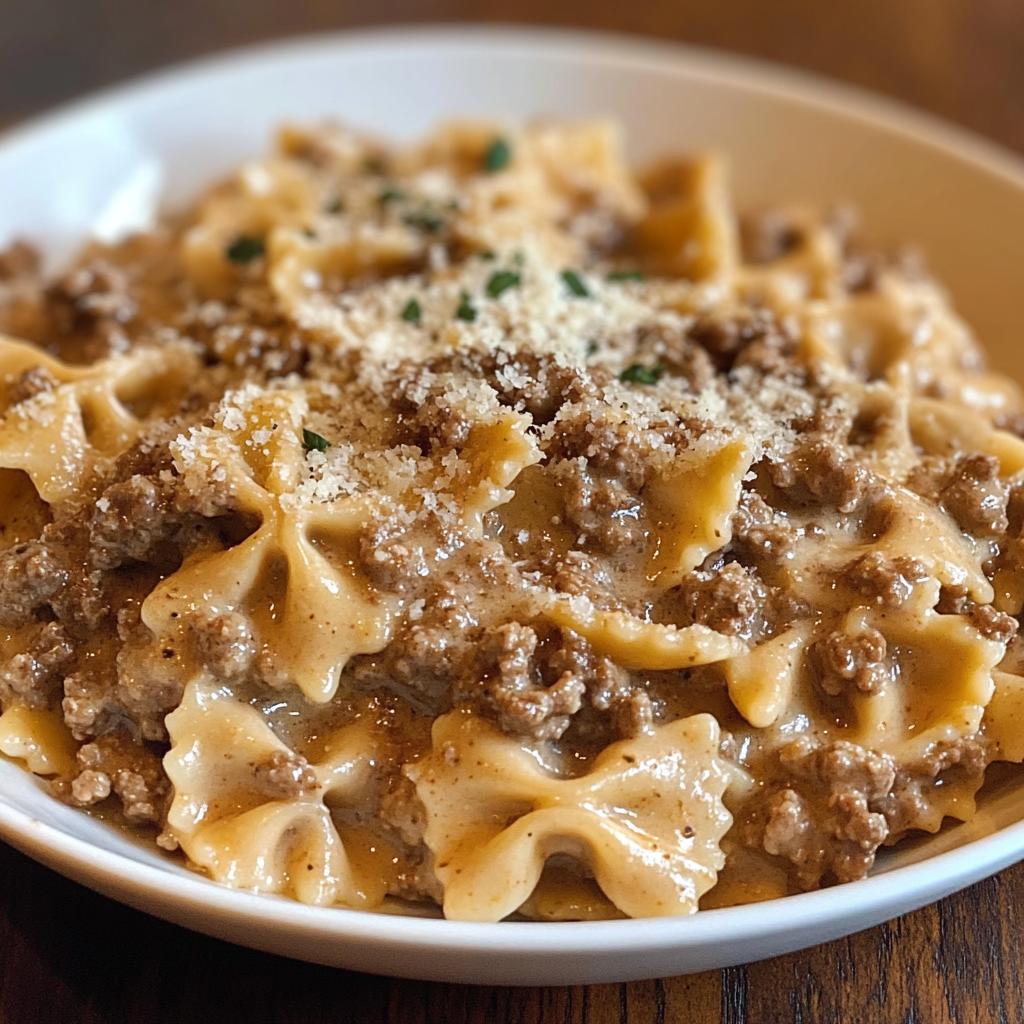 creamy beef and bowtie pasta - detail 1
