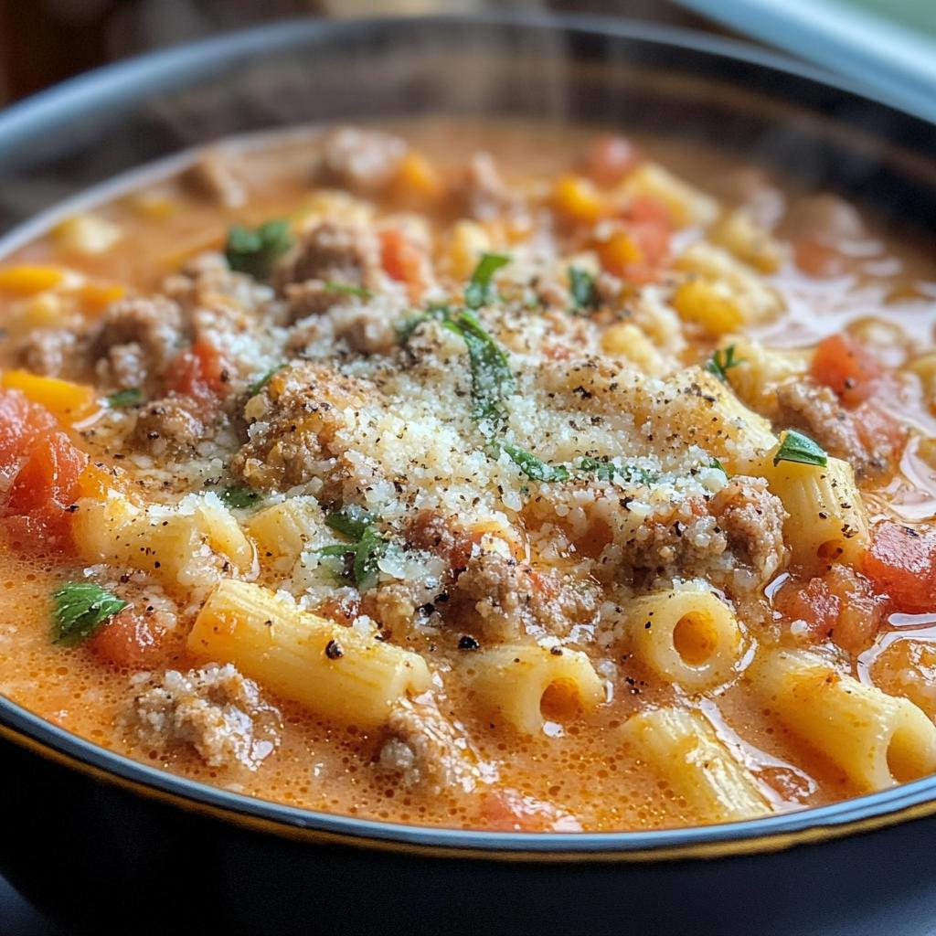 creamy italian sausage ditalini soup with parmesann