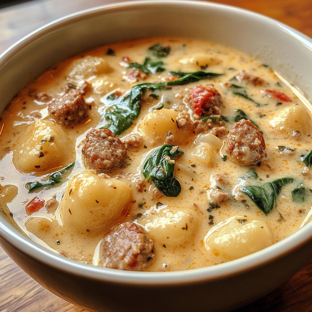 creamy italian sausage gnocchi soup - detail 1