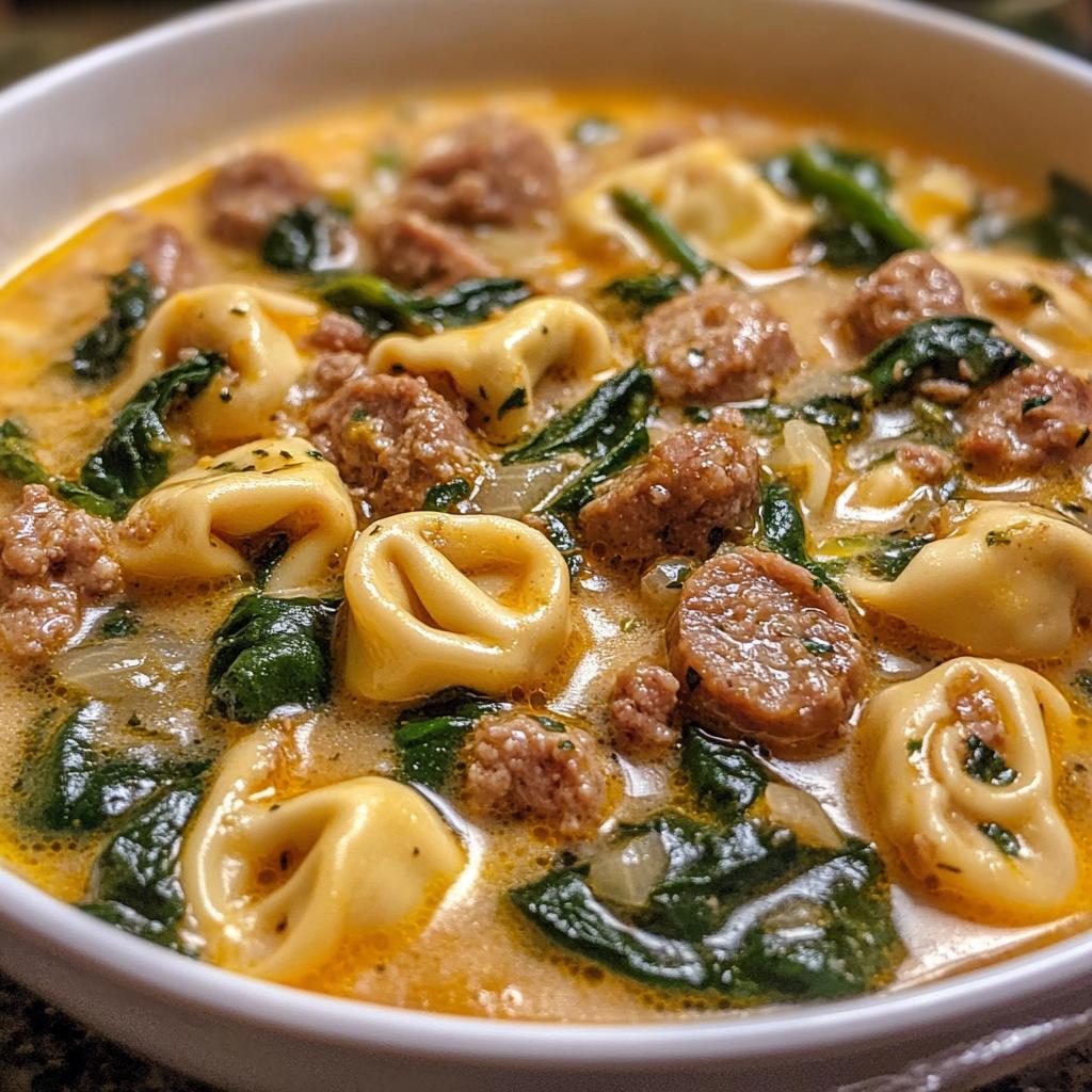 creamy sausage tortellini soup - detail 1