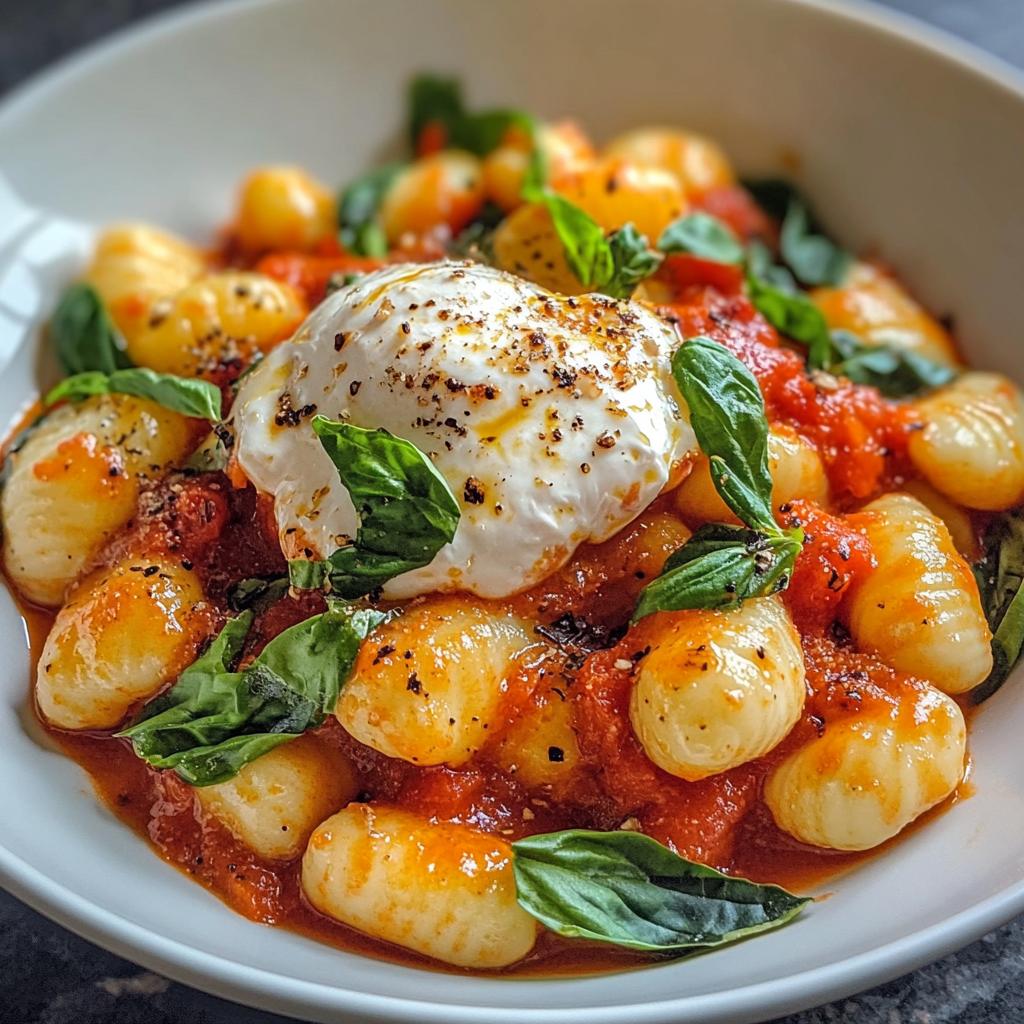 creamy tomato gnocchi with burrata