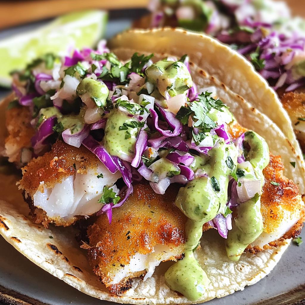 crispy fish tacos with cilantro lime slaw