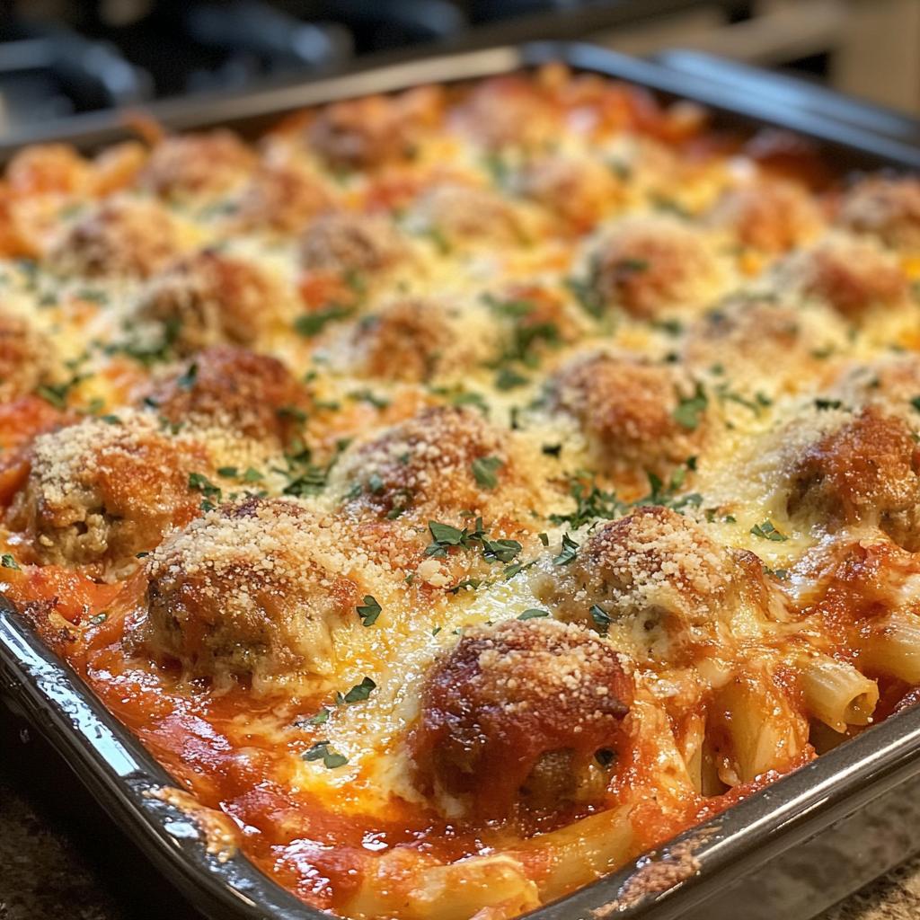 dump and bake meatball casserole - detail 1