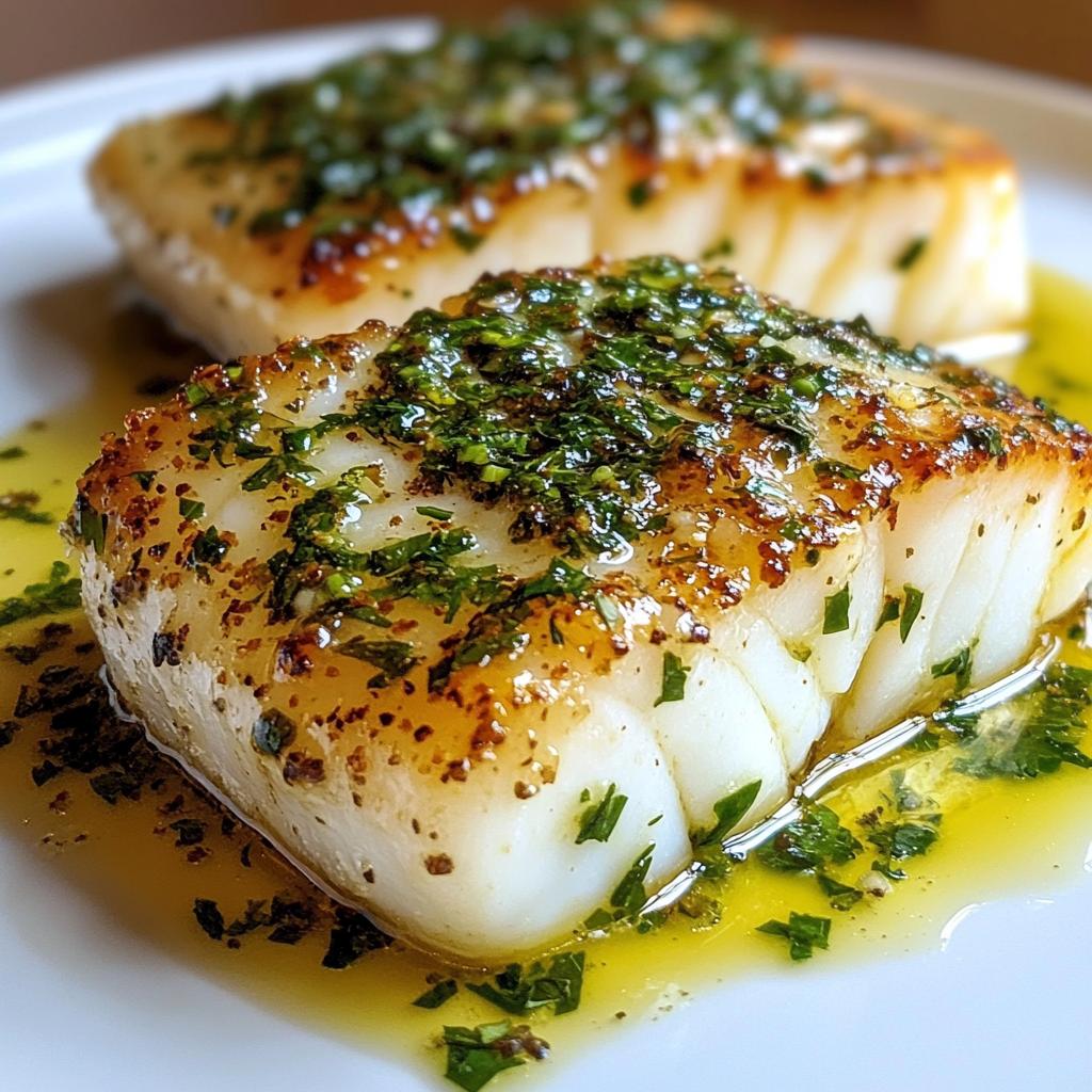golden seared cod with herb butter sauce