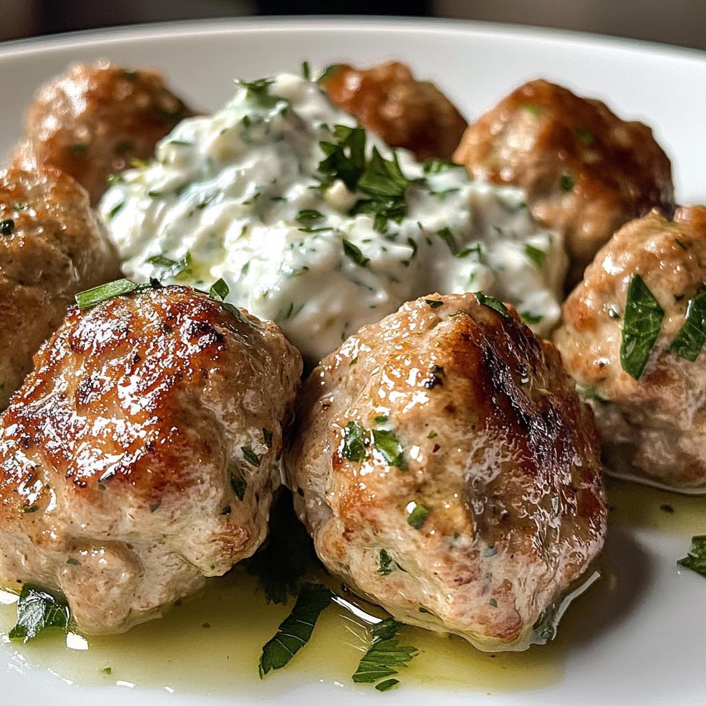 greek turkey meatballs with tzatziki - detail 1