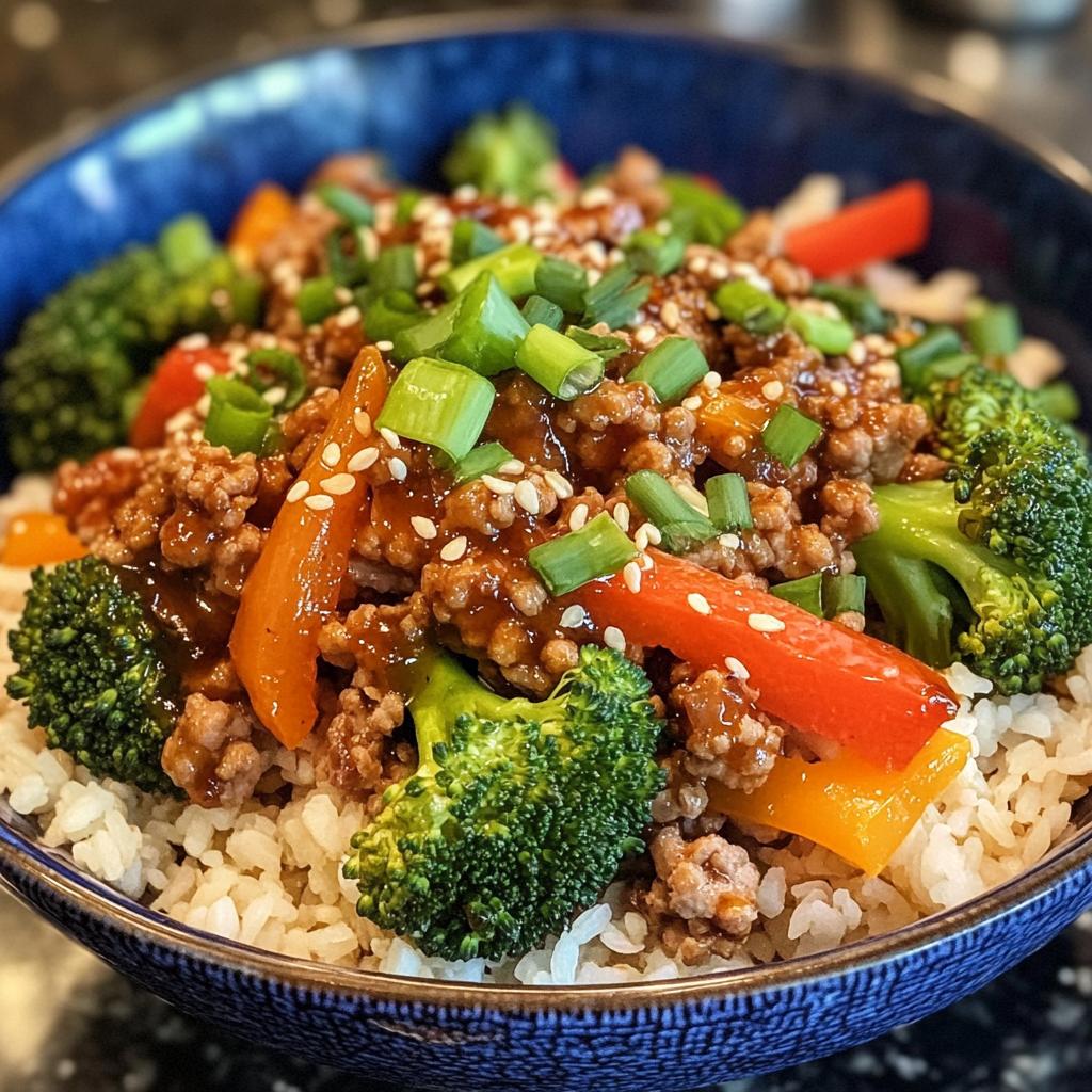 healthy ground turkey teriyaki rice bowl - detail 1
