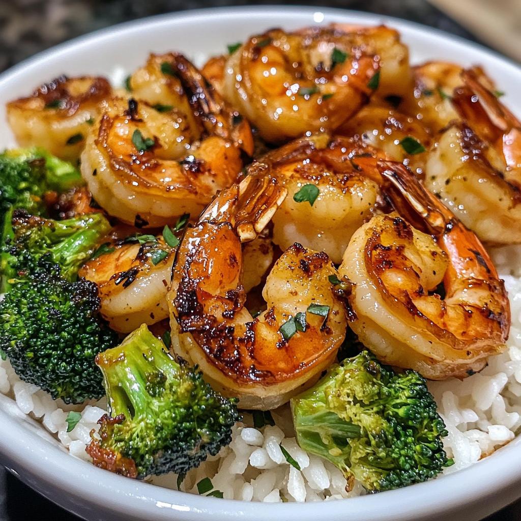 honey garlic shrimp bowls with roasted broccoli
