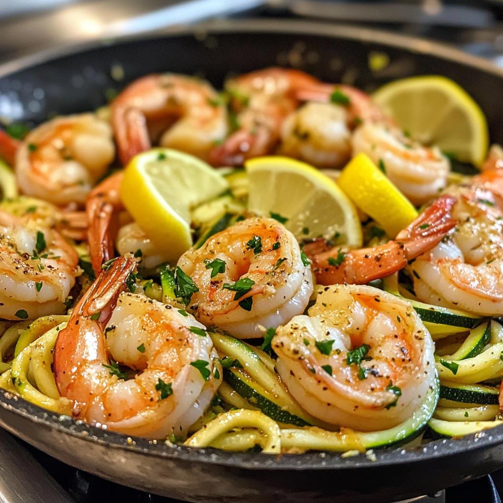 lemon garlic shrimp zucchini noodle - detail 1