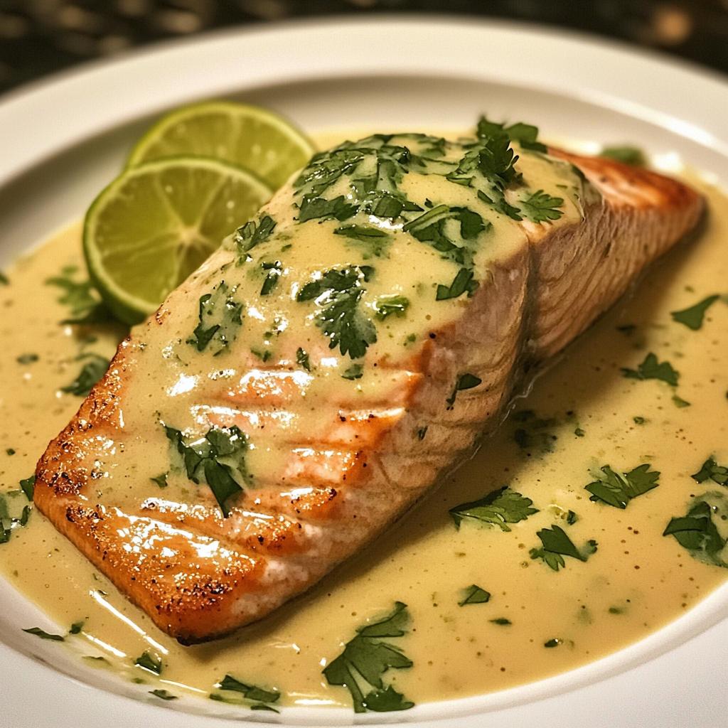poached salmon in coconut lime sauce - detail 1