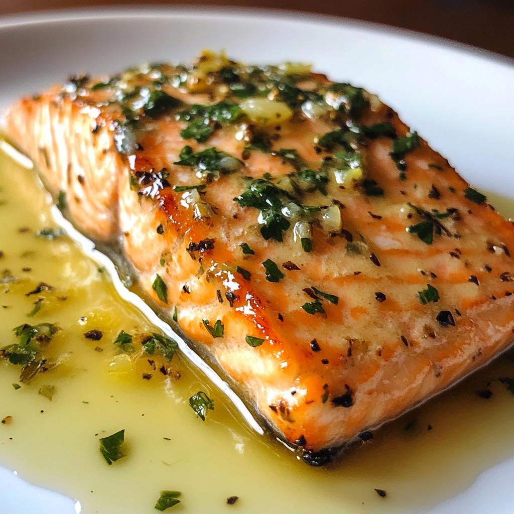 salmon with garlic lemon butter sauce - detail 1