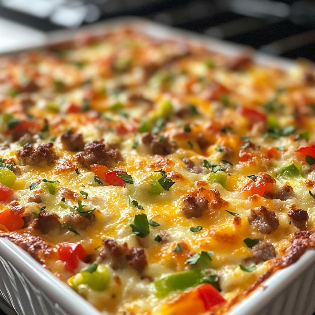 savory baked breakfast casserole with cheesy toppings