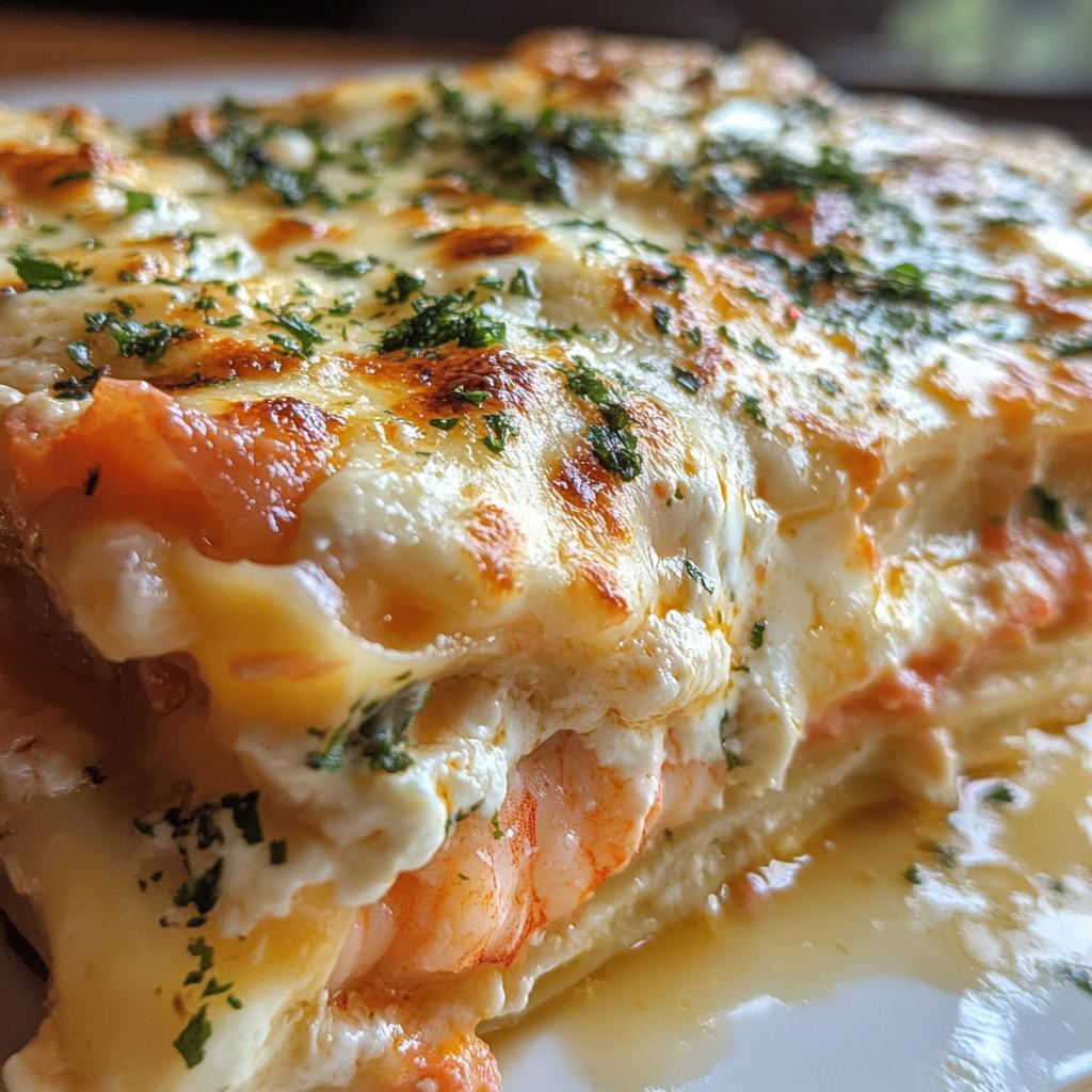 seafood lasagna with lobster and shrimp