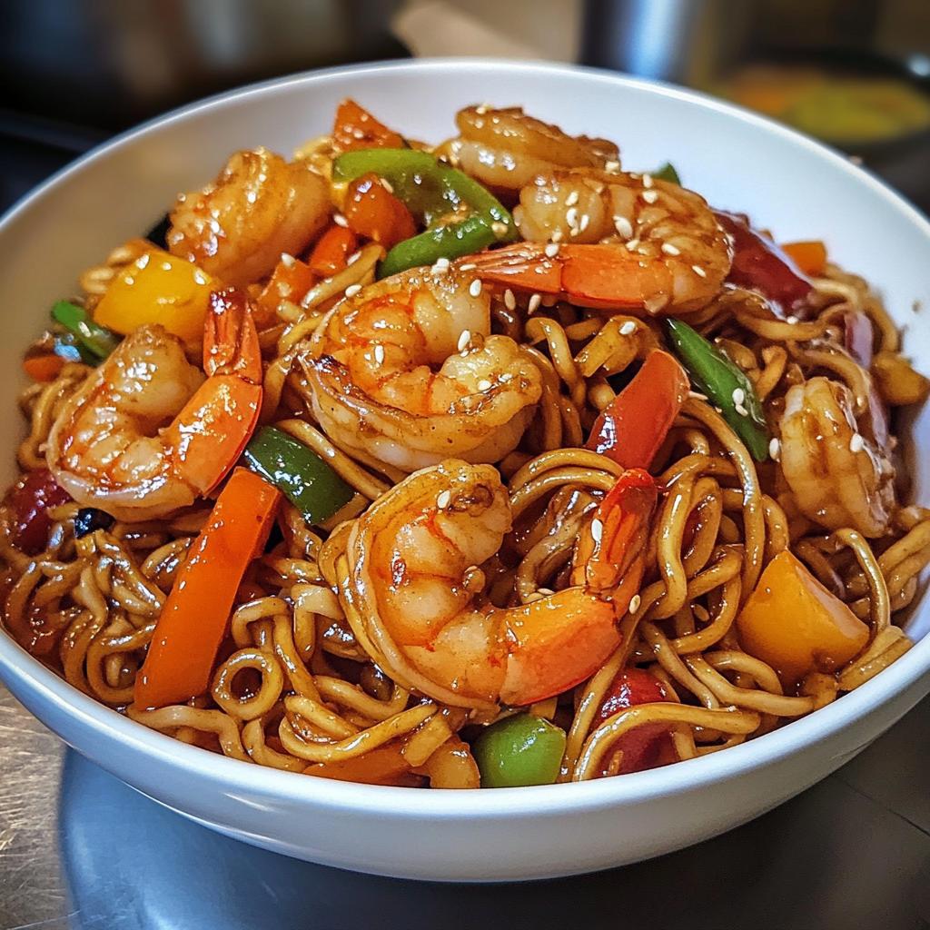 shrimp noodle stir fry