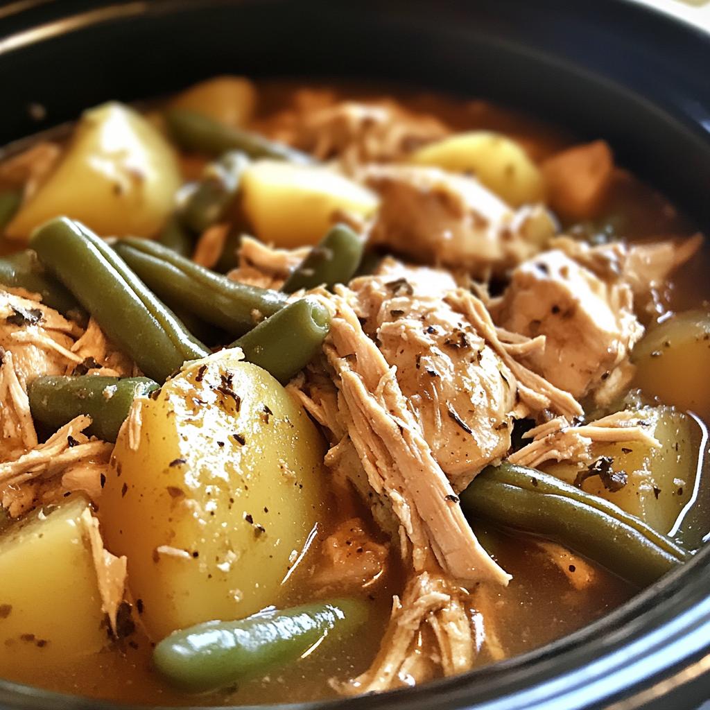 slow cooker seasoned chicken green beans and potatoes - detail 1
