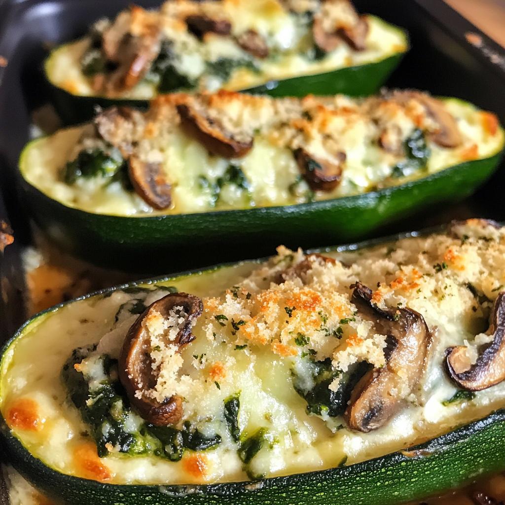 spinach mushroom and ricotta stuffed zucchini boats - detail 1