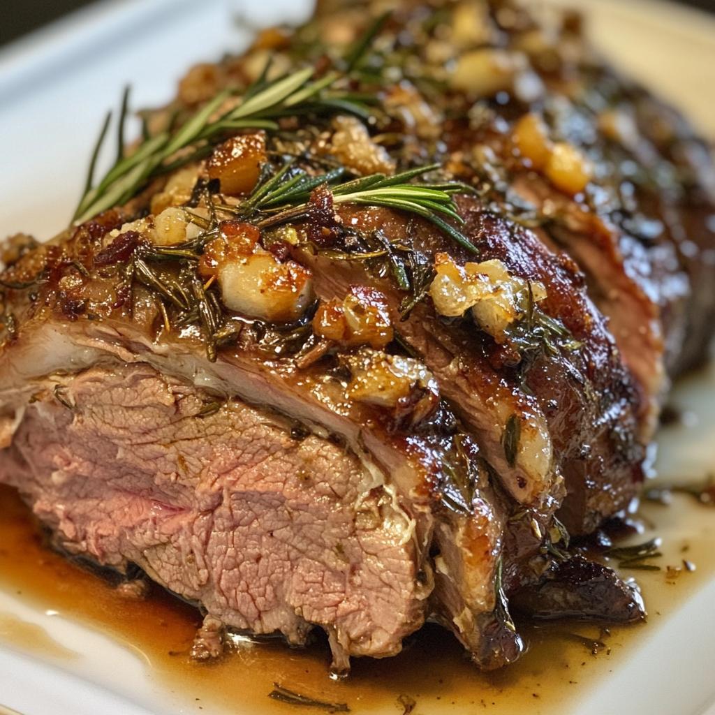 tender slow roasted lamb shoulder glazed with rosemary garlic and honey - detail 1
