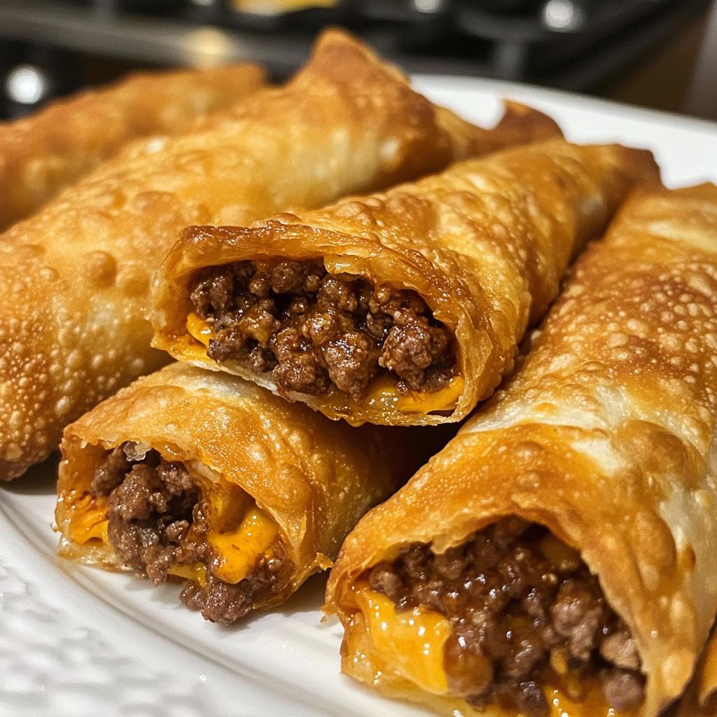 air fryer cheeseburger egg rolls